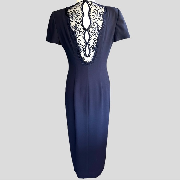 Vintage Maggy London Cocktail Dress - Navy Blue- Short Sleeve-Women’s Size 4-‎ - Picture 1 of 8